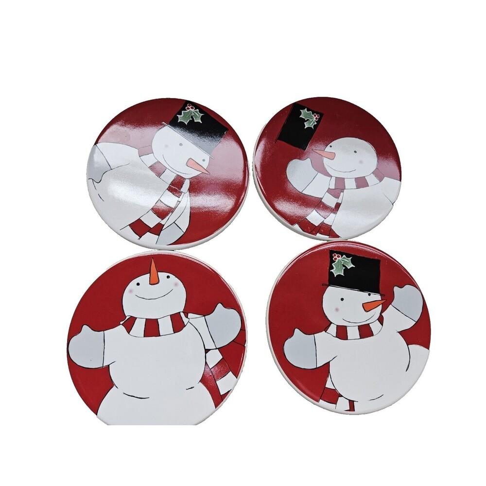 Set of 4 Snowman Ceramic Drink Coasters - Winter Christmas Themed